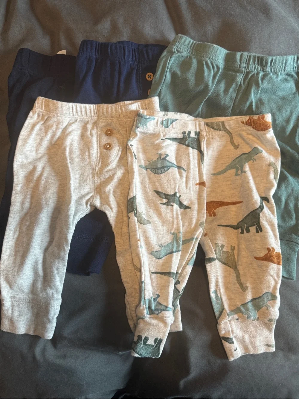 Kids Stretch Cotton Dino Jogger Pants - Gray/Green/Navy